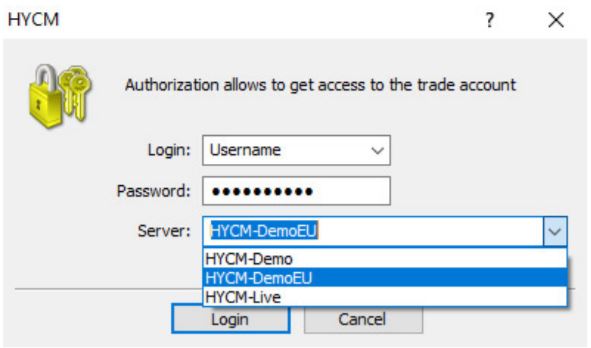 inicio de sesión en cuenta de trading demo mt4 metatrader4 hycm