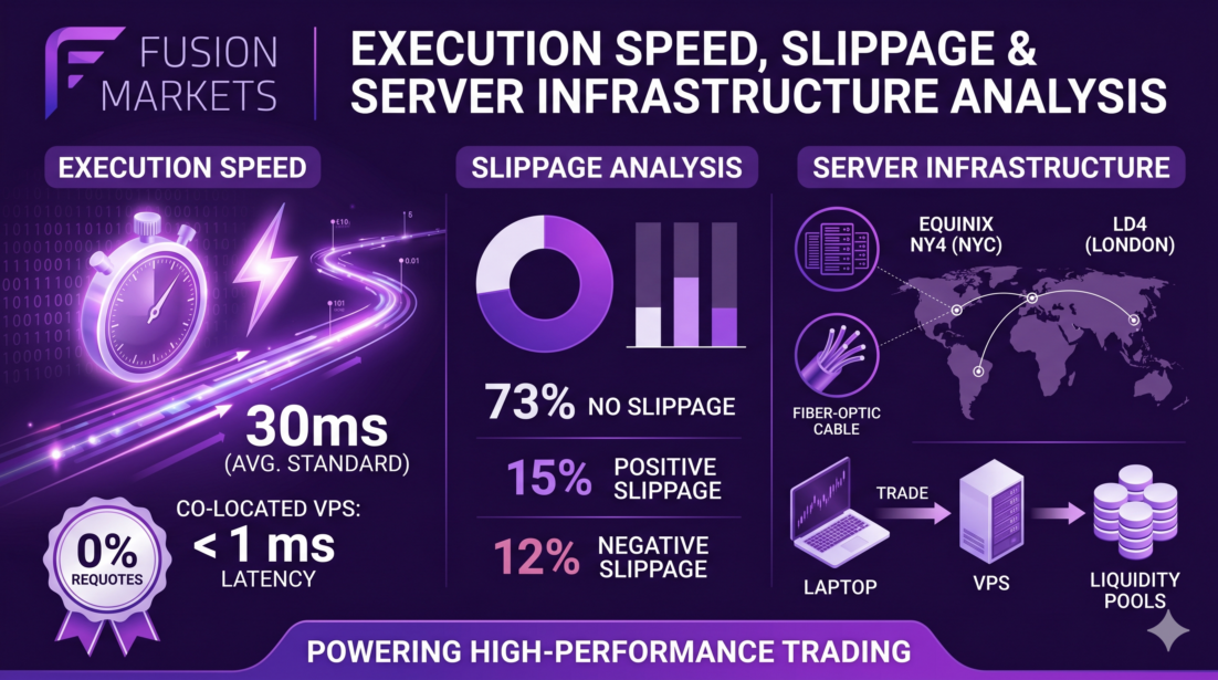 Informe de FusionMarkets de : Velocidad de ejecución, deslizamiento (slippage), rechazo de órdenes/recotizaciones (requotes), etc.