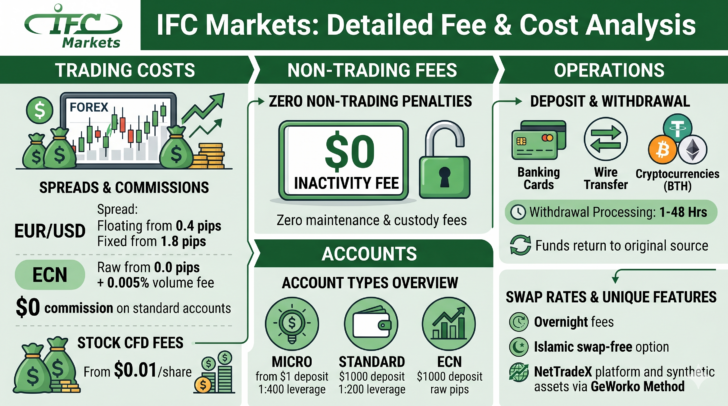 Informe de IFCMarkets de : Spread, costos de swap, tarifas de financiación y otras comisiones