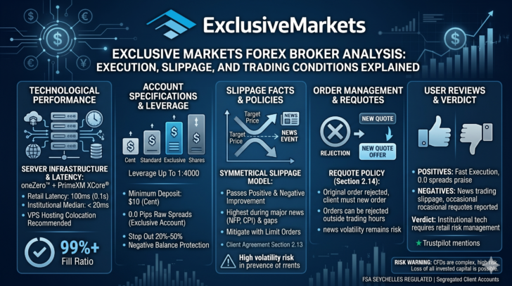 Reporte de ExclusiveMarkets de : Velocidad de ejecución, deslizamiento (slippage), rechazo de órdenes/recotizaciones (requotes), etc.