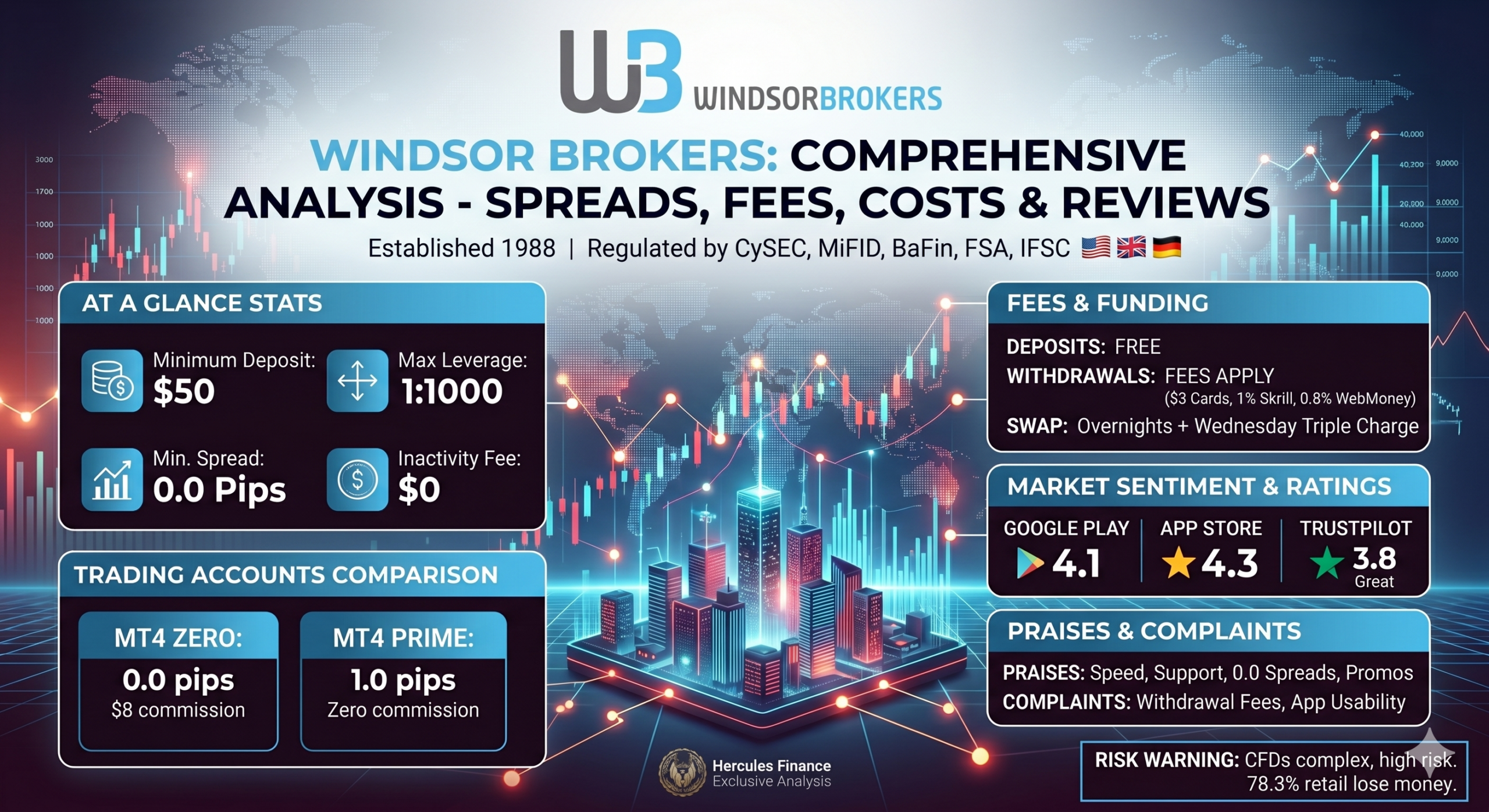 Informe de Windsor Brokers de Spread, coste de Swap, tarifas de financiación y otras comisiones