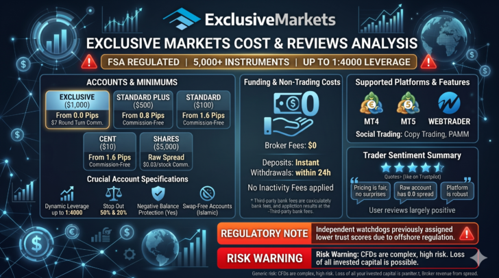 Reporte de ExclusiveMarkets de : Spread, costo de Swap, comisiones de financiación y otras comisiones.