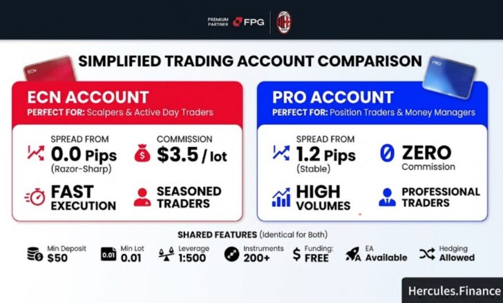 FPG ECN vs PRO trading account comparison